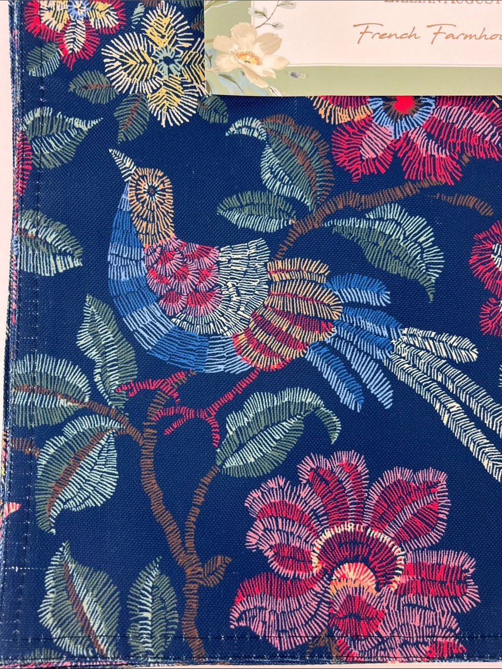 Lillian August French Farmhouse Placemats Multi Color Floral Birds Set of 6 NEW